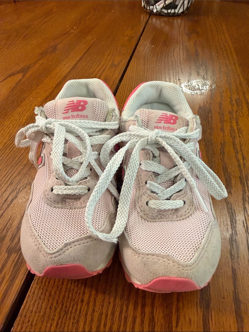 New Balance Kids Pink and White Mesh Sneakers